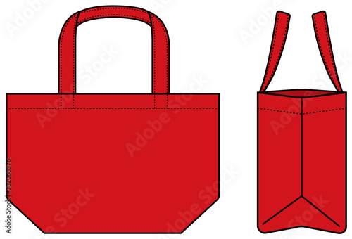 Small tote bag (ecobag , shopping bag) template vector illustration (with side view)