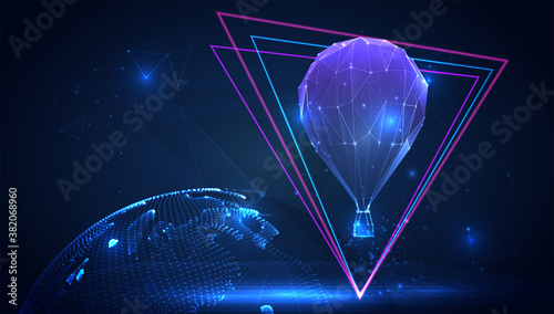 vector 3d from triangular polygons on a blue background