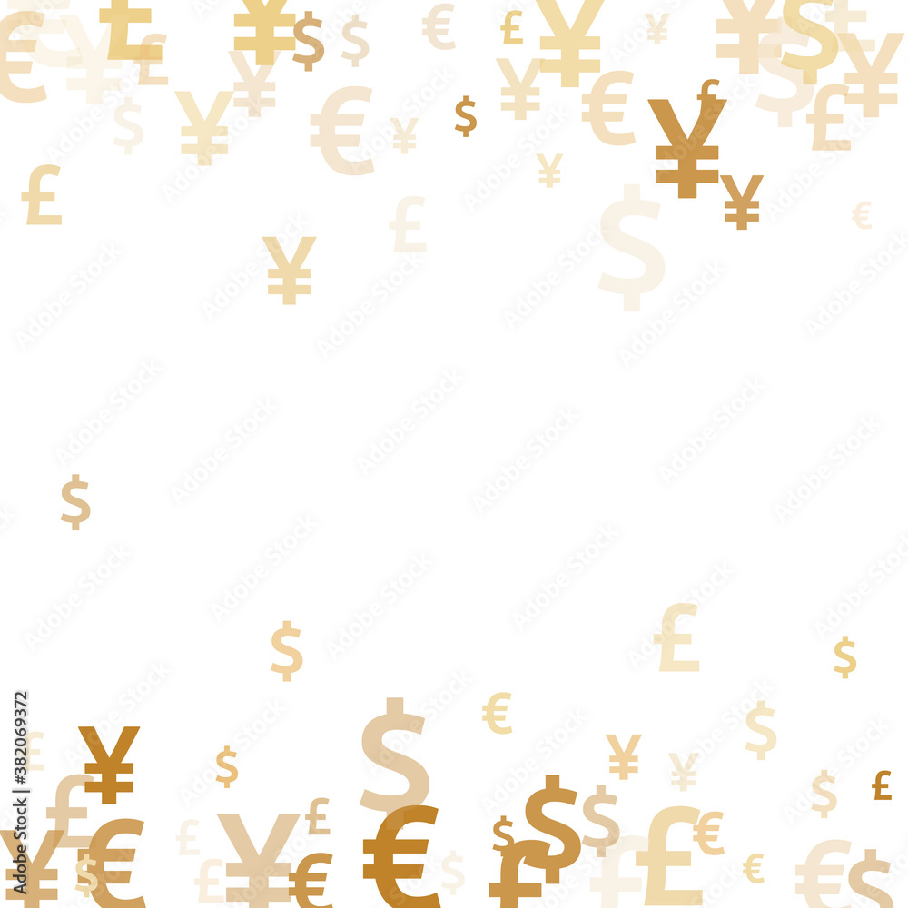 Euro dollar pound yen gold symbols scatter currency vector design. Investment concept. Currency Euro dollar pound yen gold symbols scatter currency vector design. Investment concept. Currency