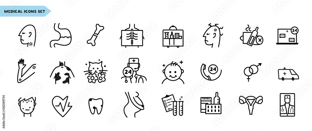 Medical And Healthcare Line Icons Vector Set. Signs And Elements For Applications And Web Design.