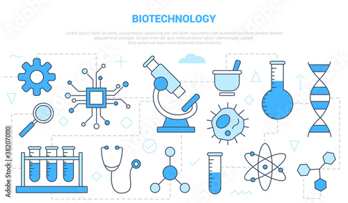 biotechnology concept with icon set template banner with modern blue color style