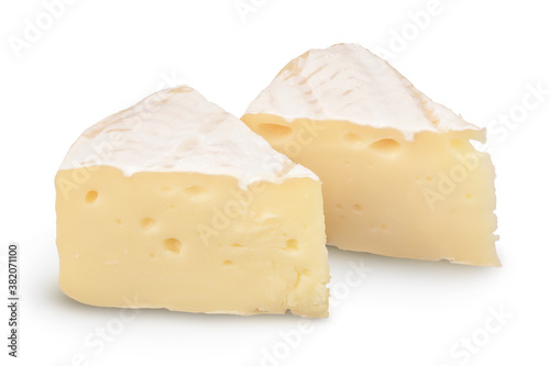 Camembert cheese sliced isolated on white background with clipping path and full depth of field