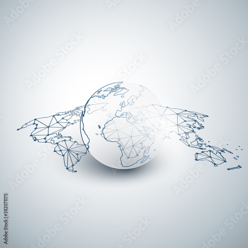 Abstract Minimal Style Cloud Computing, Networks Structure, Telecommunications Concept Design, Network Connections, Transparent Geometric Mesh - Vector Illustration