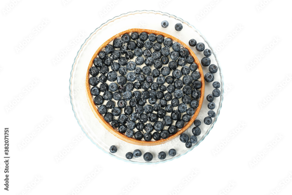 Tray with blueberry pie isolated on white background Tray with blueberry pie isolated on white background