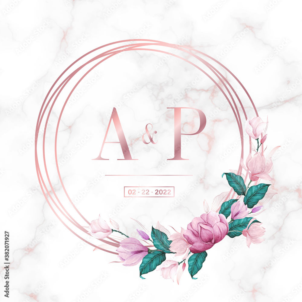 Wedding monogram logo design template. Watercolor floral frame for ...