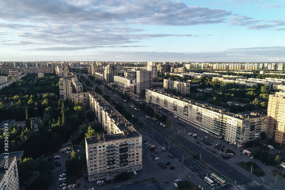 Fototapeta premium Aerial Townscape of Saint Petersburg City. Kalininsky District
