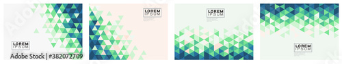 Set of template with trendy triangle pattern color gradation on corner position and space for text. Modern geometric background for business or corporate presentation. Vector illustration