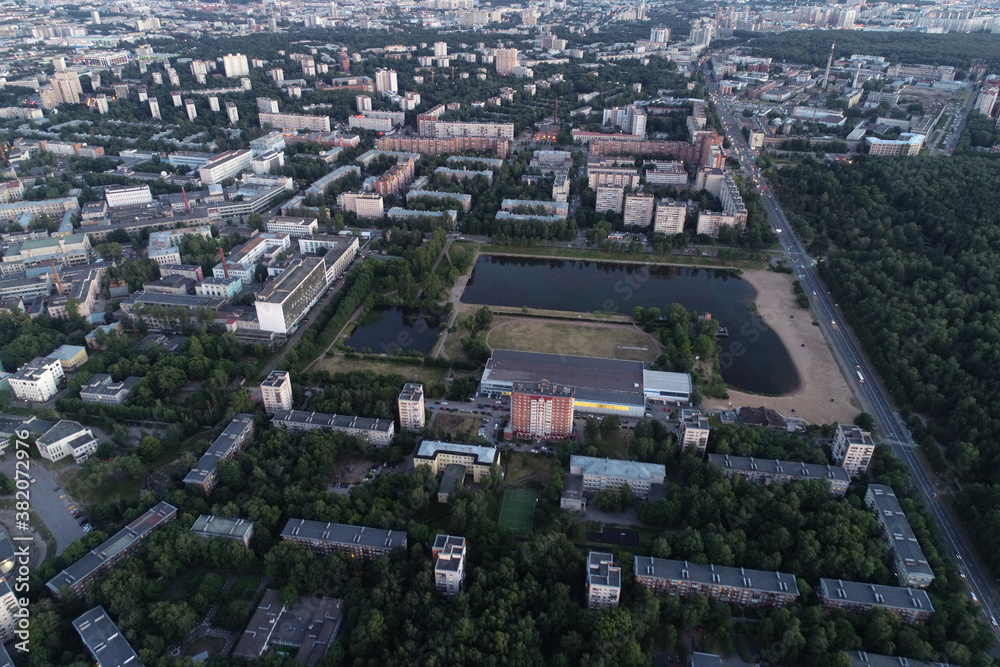 Aerial Townscape of Saint Petersburg City. Kalininsky District