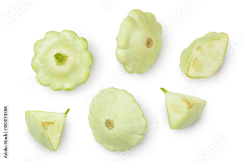 green pattypan squash isolated on white background. Top view with clipping path photo