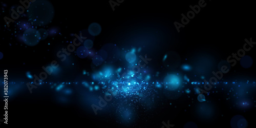 Blue particles on dark. Shiny glittering effect. Abstract vector background with sparkling magical lights