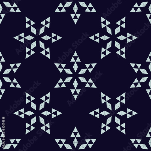 Christmas decorative snowflakes made of triangles. Seamless background. Boho style. Vector illustration for web design or print.