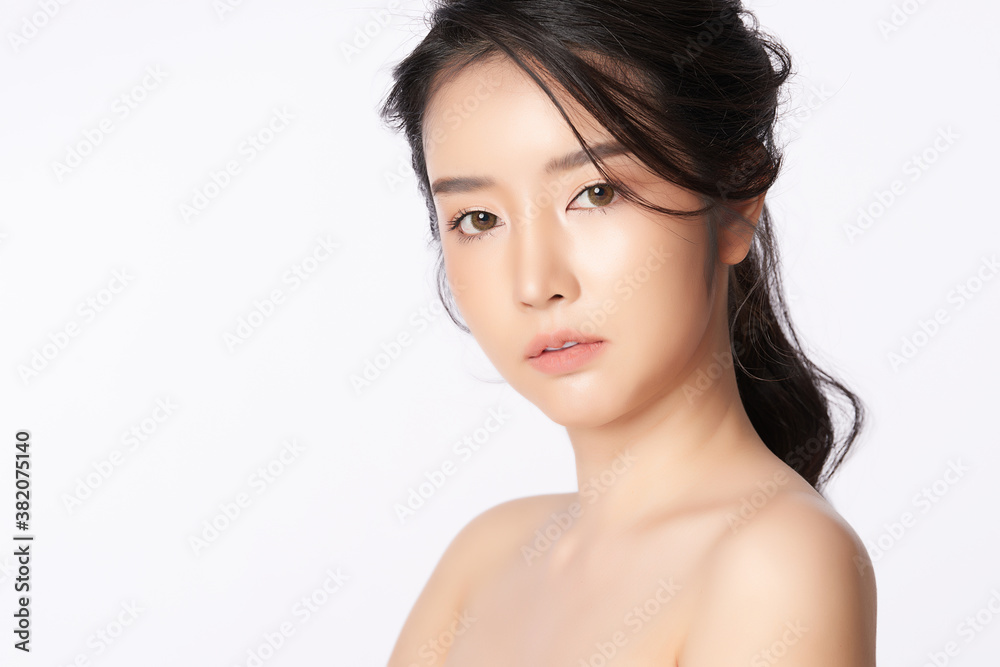 Beautiful young asian woman with clean fresh skin on white background, Face care, Facial treatment, Cosmetology, beauty and spa, Asian women portrait