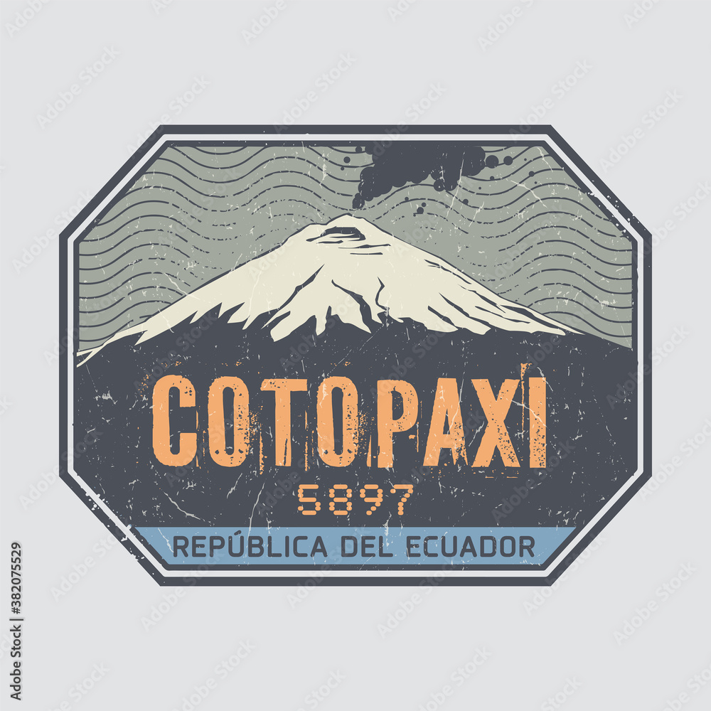 Stamp or label with words Cotopaxi Volcano, Ecuador