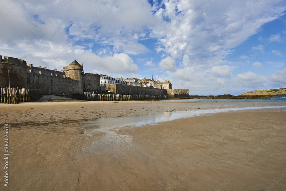 rampart and beach in Saint Malo, Brittany, France.