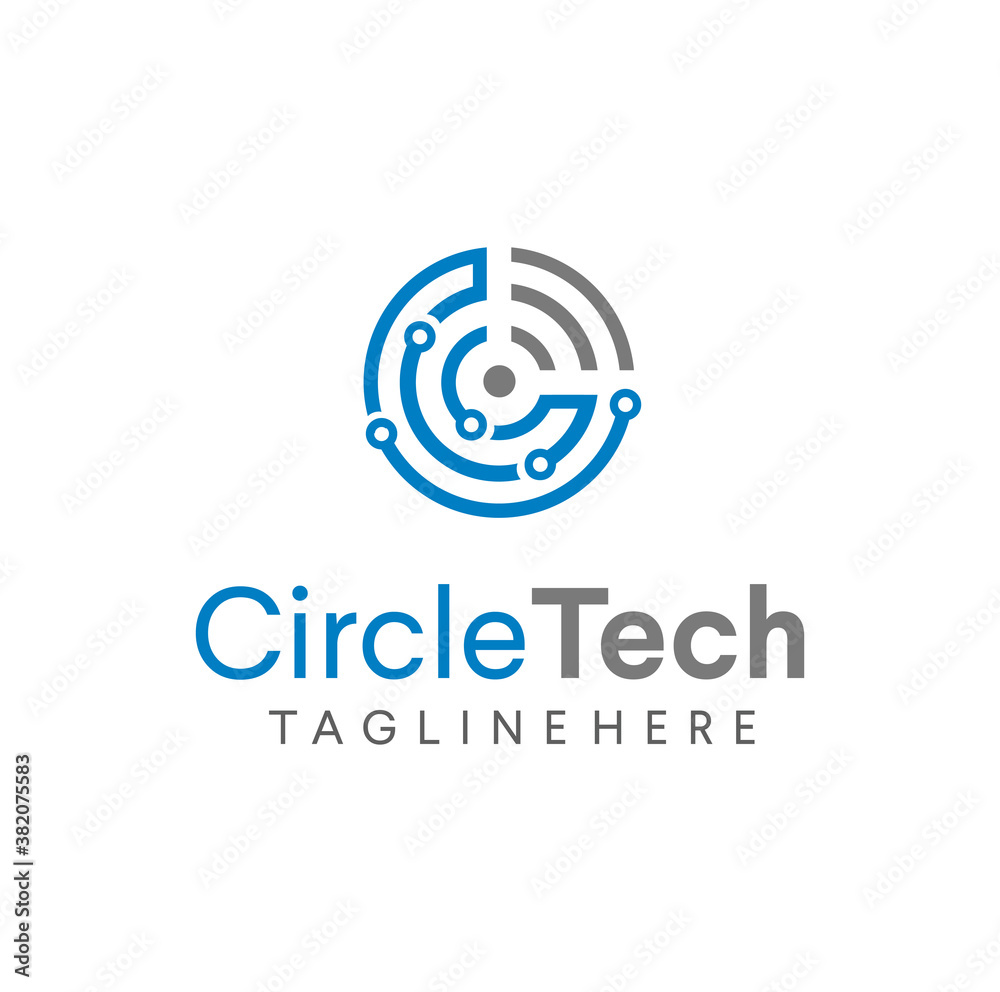Circle Tech Logo Line Connection integrate concept. Round Logo Wifi Smart Technology Internet. Abstract spherical Logo Circuit Design Vector Stock