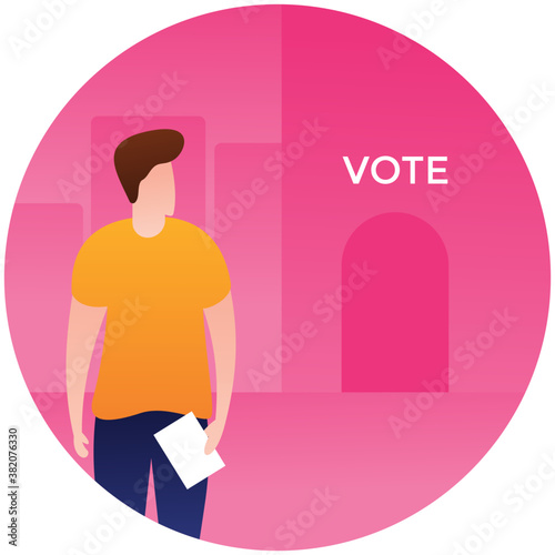 
Paper baptized with vote going inside a box denoting ballot box icon
