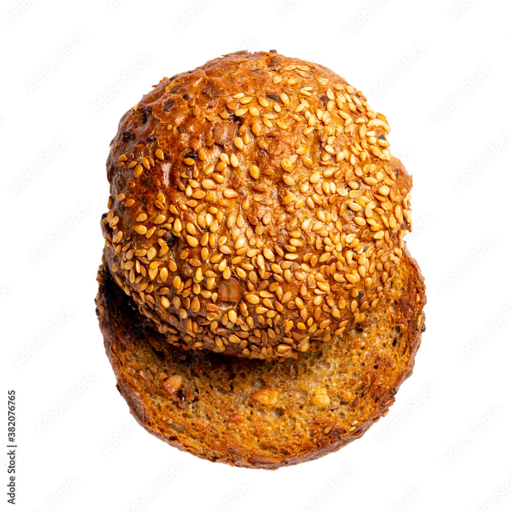 Grilled bun for burger isolated on white background. Top view.