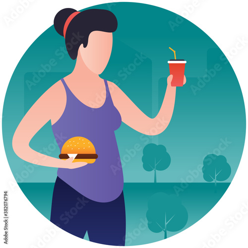 
Angry face with weight gain, concept of diet 
