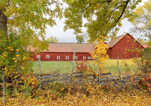 Farm houses in the countryside in Sweden at autumn