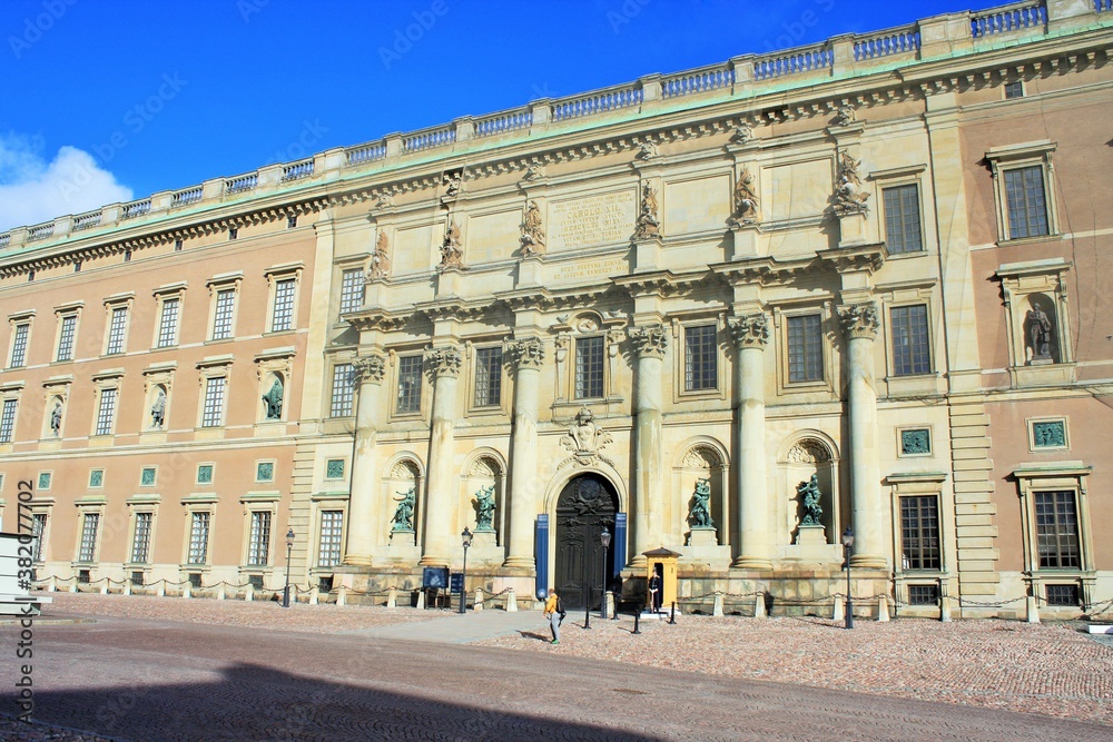 The Royal Palace in Stockholm, Sweden and soldier in duty