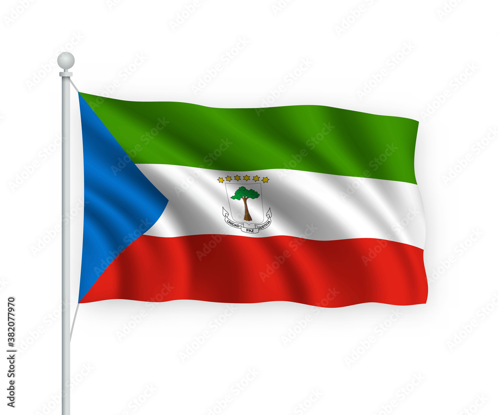 3d waving flag Equatorial Guinea Isolated on white background.