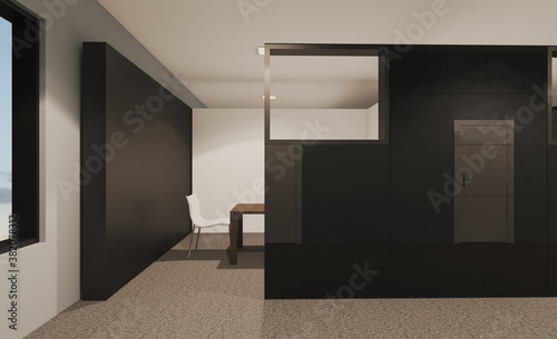 Modern office building interior. 3D rendering.. Modern office building interior. 3D rendering.