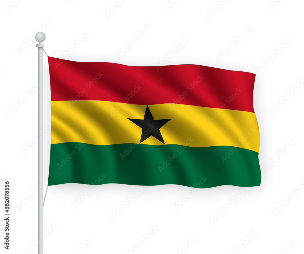 3d waving flag Ghana Isolated on white background. 3d waving flag Ghana Isolated on white background.