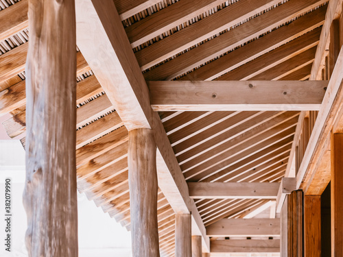 Wooden structure Japanese house Roof and columns details