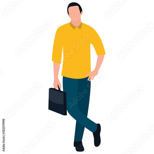 
Businessman holding portfolio bag flat icon design 
