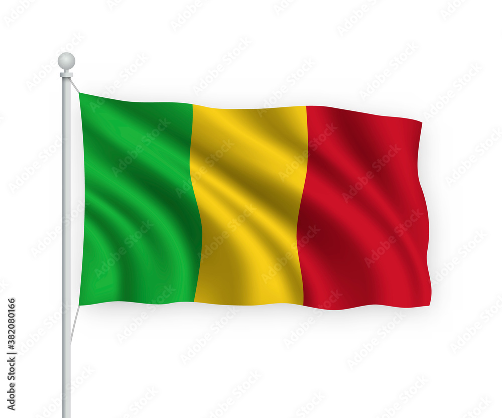 3d waving flag Mali Isolated on white background. 3d waving flag Mali Isolated on white background.