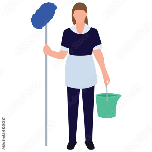 
Mopping girl flat icon design 
