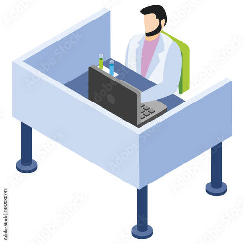 
Chemical reaction isometric icon design 
