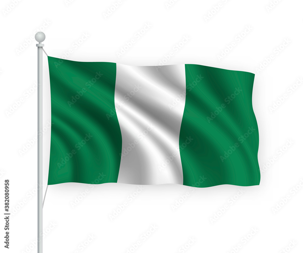 3d waving flag Nigeria Isolated on white background.