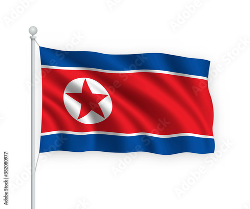3d waving flag North Korea Isolated on white background.