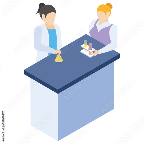 
Chemical reaction isometric icon design 
