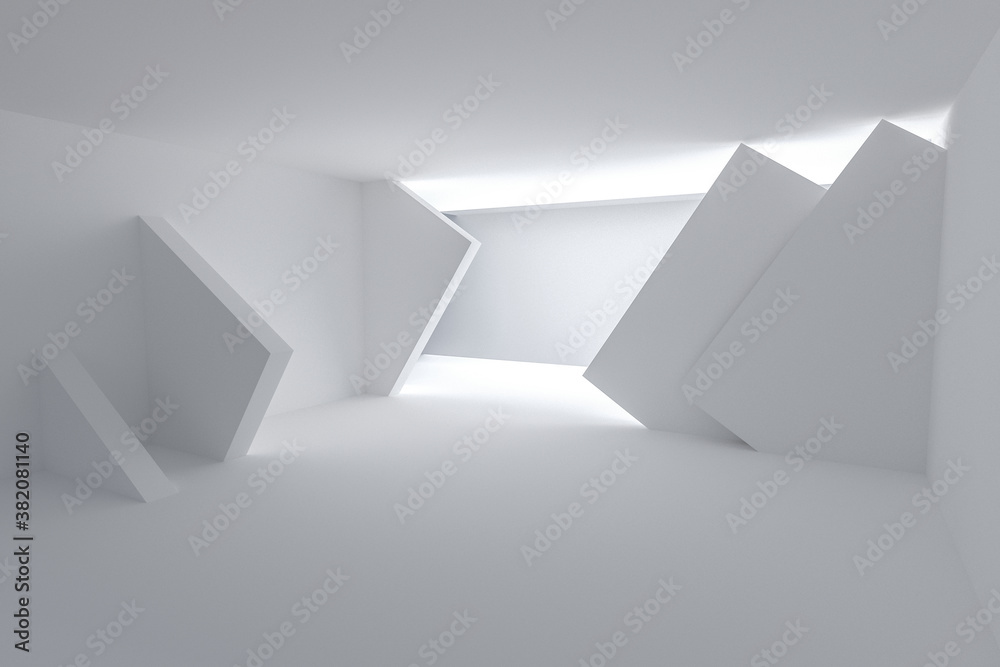 Fototapeta premium Abstract Architecture Background. 3d Illustration of White Building. Modern Geometric Wallpaper. Futuristic Technology Design