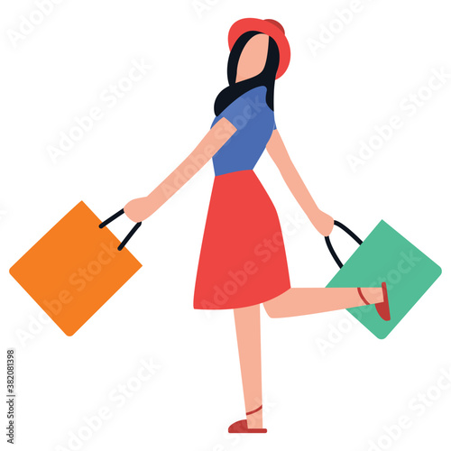
Shopping girl flat icon design, leisure time 
