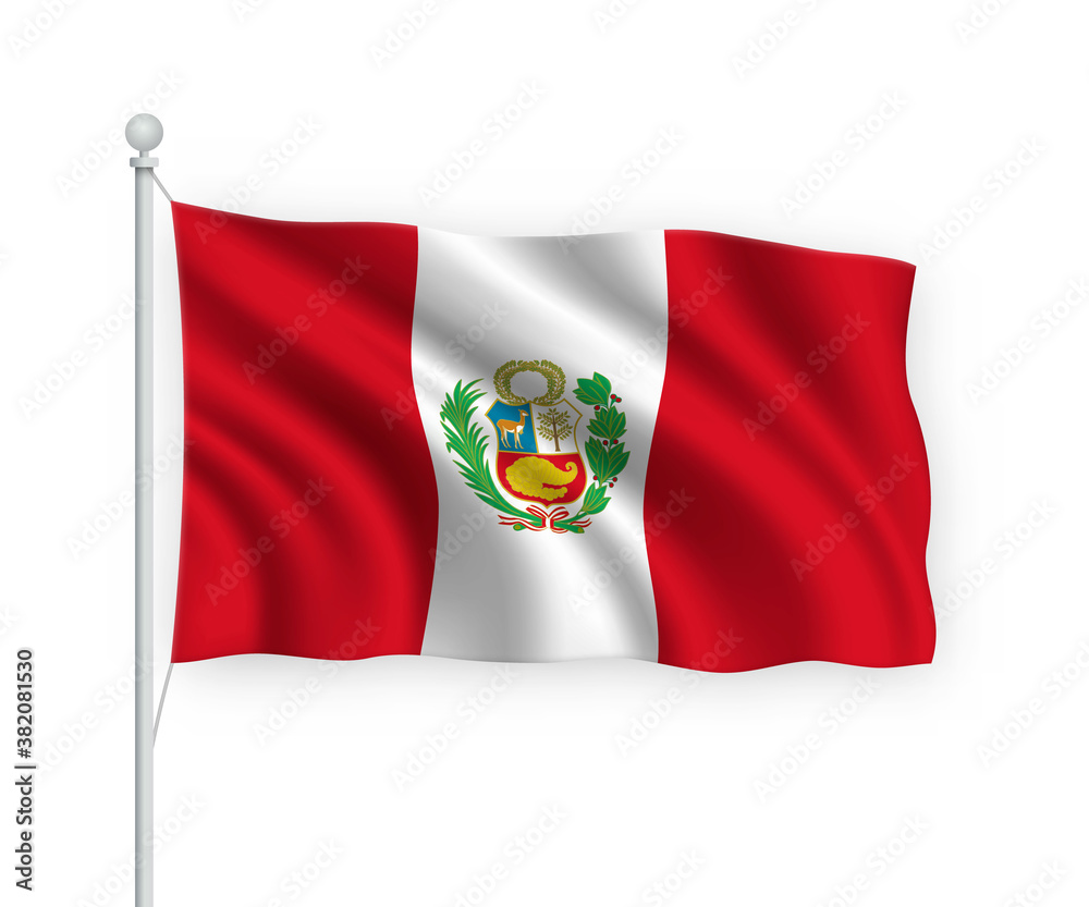 Fototapeta premium 3d waving flag Peru Isolated on white background.