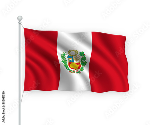 3d waving flag Peru Isolated on white background.