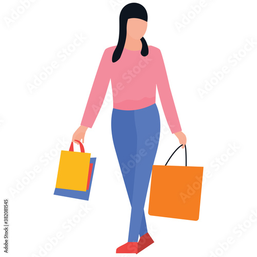 
Shopping girl flat icon design, leisure time 
