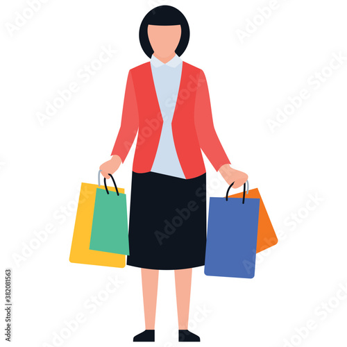  Shopping girl flat icon design, leisure time 