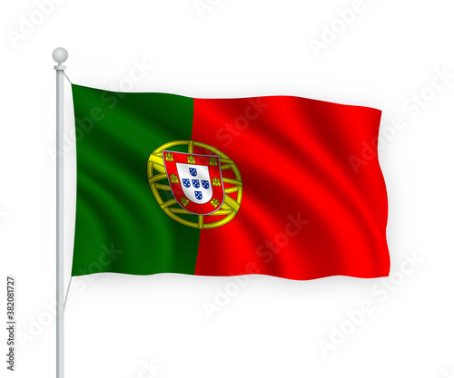 3d waving flag Portugal Isolated on white background.