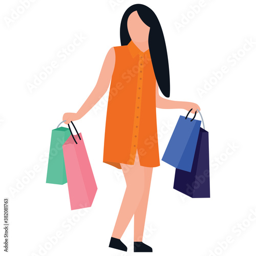 
Shopping girl flat icon design, leisure time 
