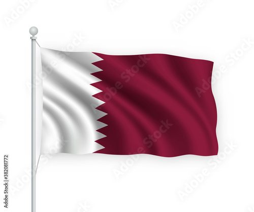 3d waving flag Qatar Isolated on white background.