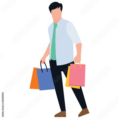 
Shopping boy flat icon design, leisure time 
