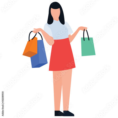  Shopping girl flat icon design, leisure time 