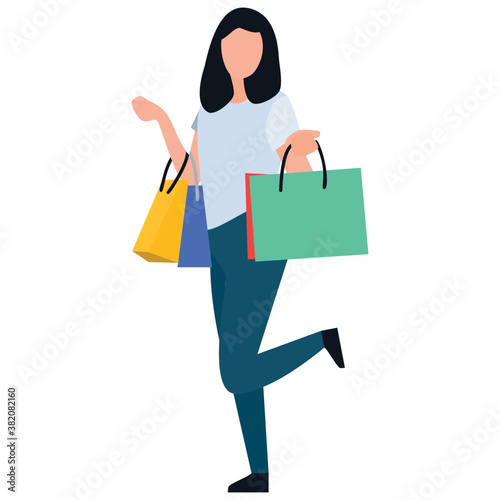 
Shopping girl flat icon design, leisure time 
