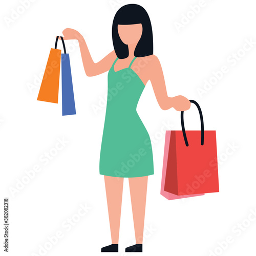  Shopping girl flat icon design, leisure time 