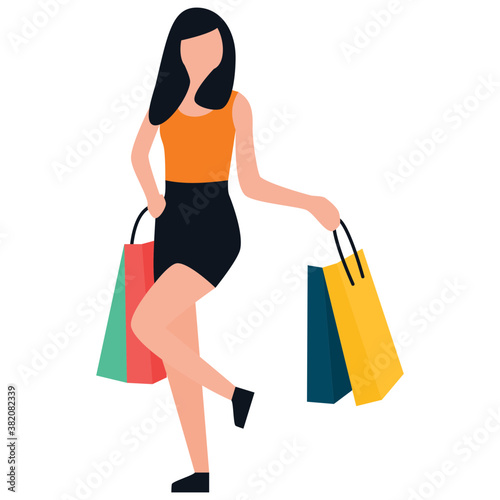
Shopping girl flat icon design, leisure time 
