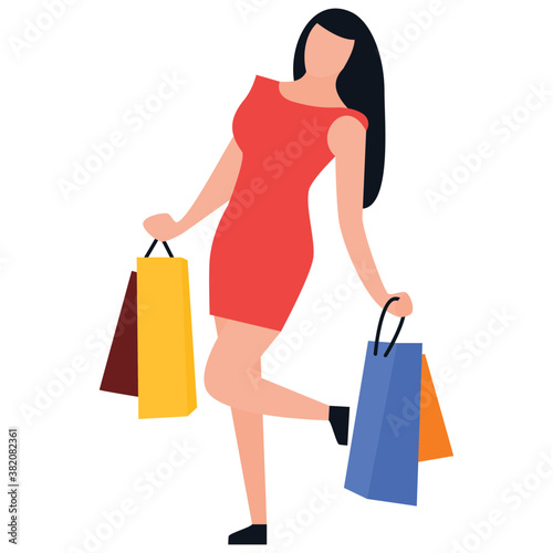  Shopping girl flat icon design, leisure time 